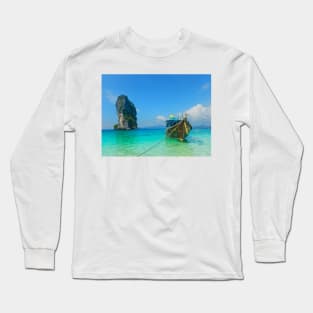 Karst Tower and Long-Tailed Boat Long Sleeve T-Shirt